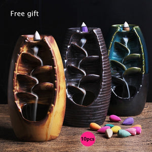 Ceramic waterfall backflow incense burner