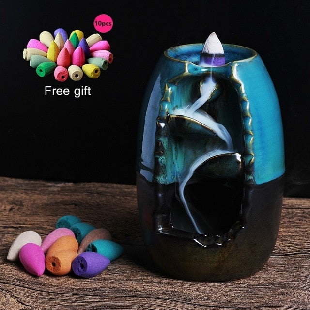 Ceramic waterfall backflow incense burner