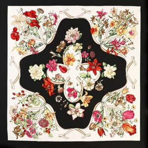 Floral black silk scarf