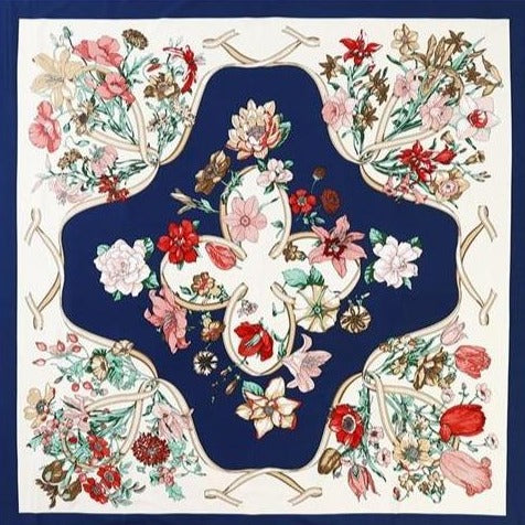 Floral navy silk scarf