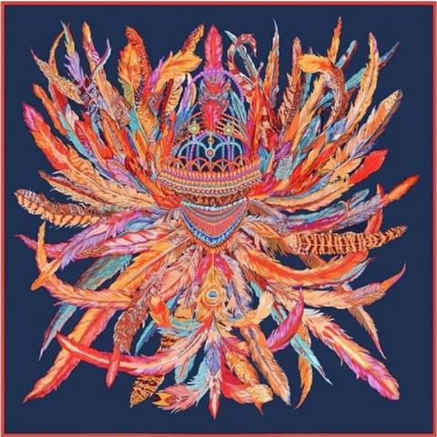 Navy Indian Feather silk scarf