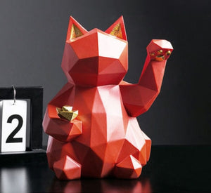 Geometric lucky cat statue