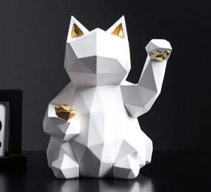 Geometric lucky cat statue