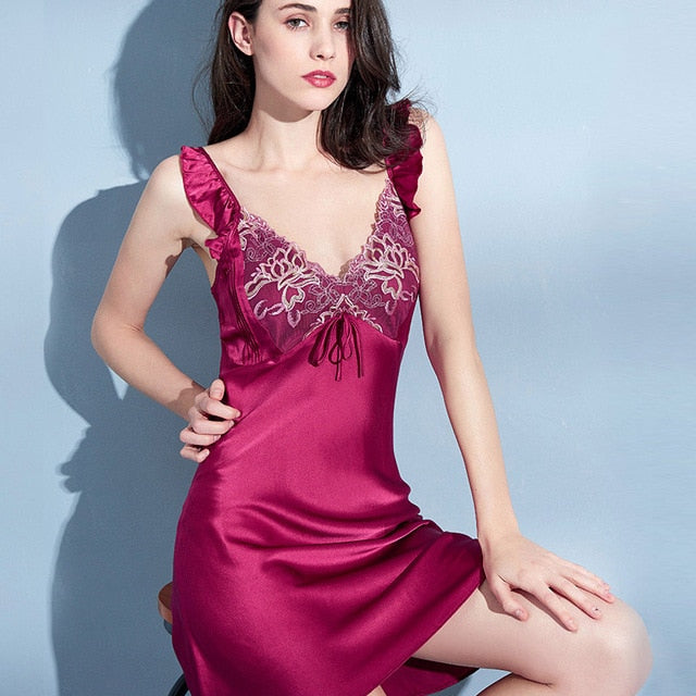 100% Silk Embroidered Nightgown