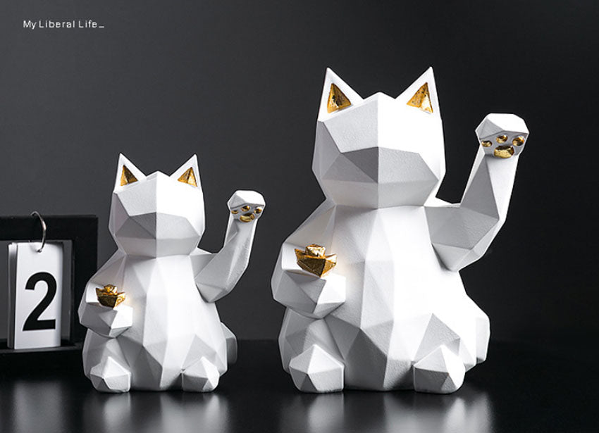 Geometric lucky cat statue