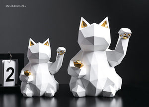 Geometric lucky cat statue