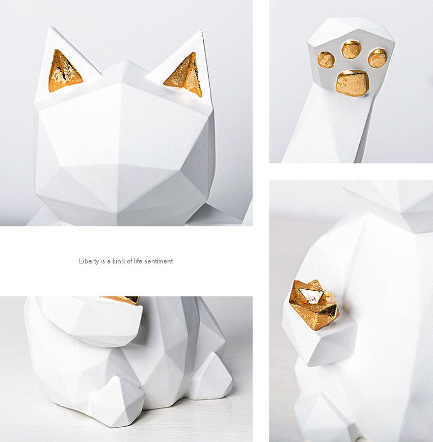 Geometric lucky cat statue